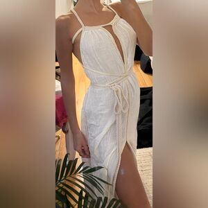 Greek Goddess-Inspired White Halter Maxi Dress with Rope Detail